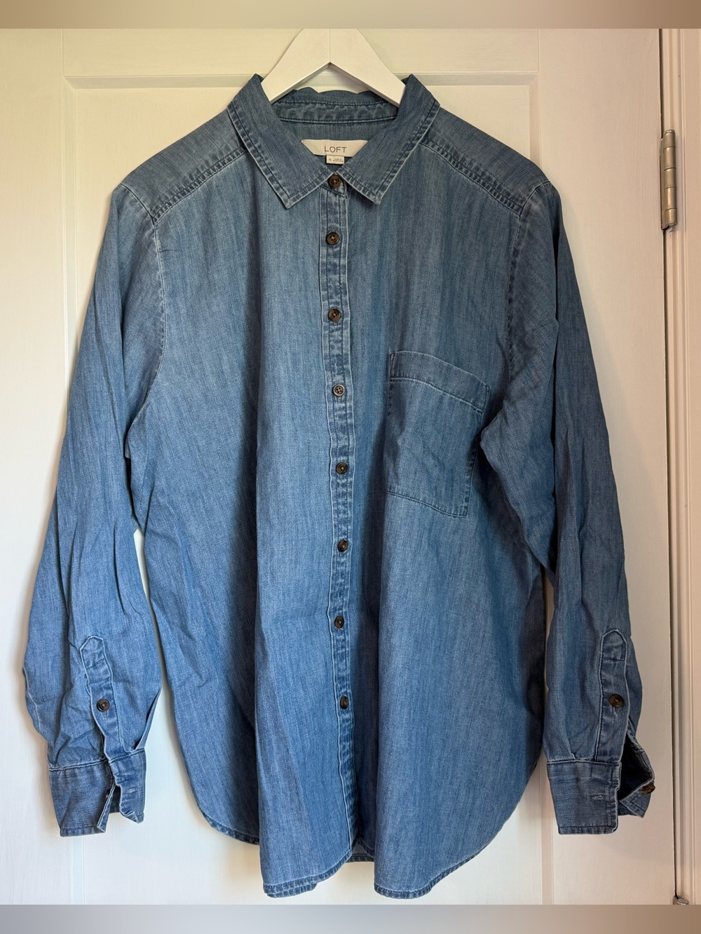LOFT Ladies Light Blue Denim Button-Down Shirt